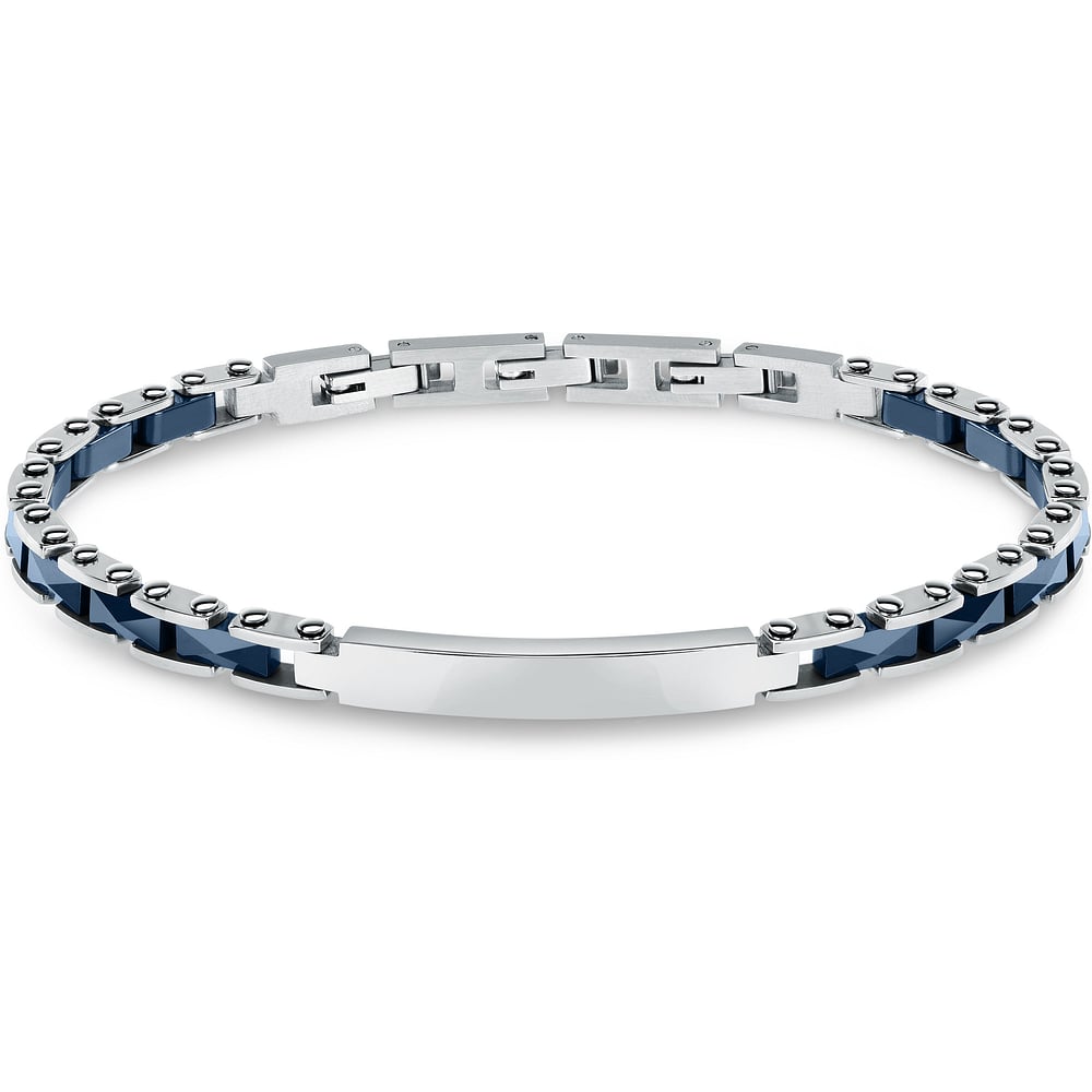 Bracelet Homme Santomà En Argent 925 Bleu Et Rhodium - Effet Or Blanc Et Spinelle, Neuf Avec étiquette